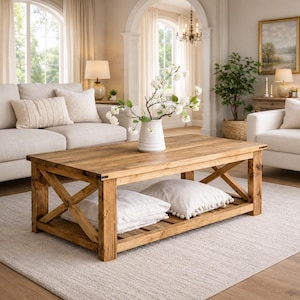 Farmhouse Coffee Table Plans | Solid Wood Rustic Living Room Blueprint (PDF)