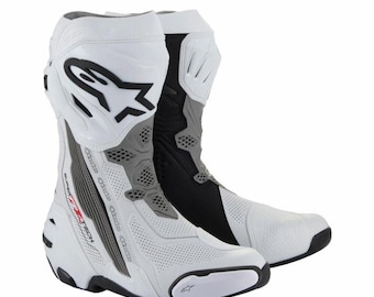 Botas blancas personalizadas para motociclismo deportivo, protección para motociclismo, equipo de carreras para hombre.