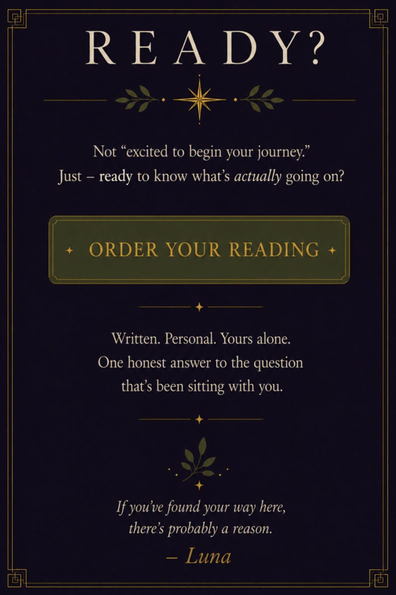 Luna Clarity Is This the Right Time timing tarot reading cover image, dark starry background with tarot cards, same-day written decision clarity report.