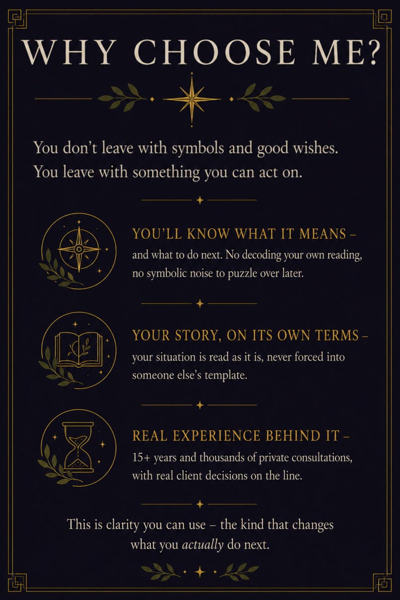 Luna Clarity Is This the Right Time timing tarot reading cover image, dark starry background with tarot cards, same-day written decision clarity report.
