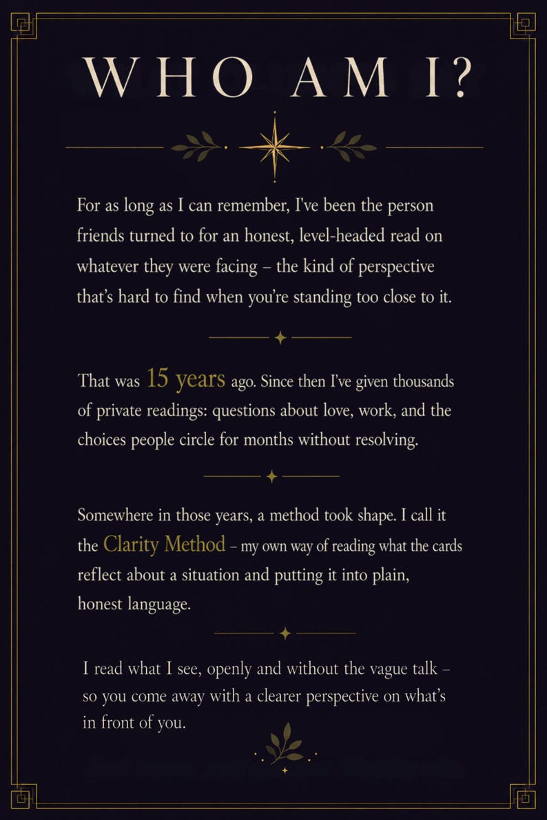 Luna Clarity Is This the Right Time timing tarot reading cover image, dark starry background with tarot cards, same-day written decision clarity report.