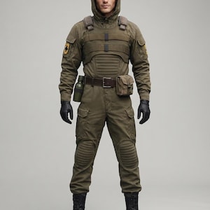 Kombinezon taktyczny operatora: oliwkowy kombinezon cargo do cosplayu