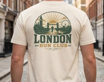 Camiseta del London Run Club, camiseta con estampado del horizonte de la ciudad en la espalda, regalo para corredores.