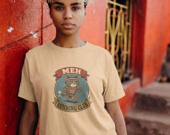 Camiseta Meh Running Club con gato, camiseta divertida y sarcástica para corredores, regalo para amantes de los gatos