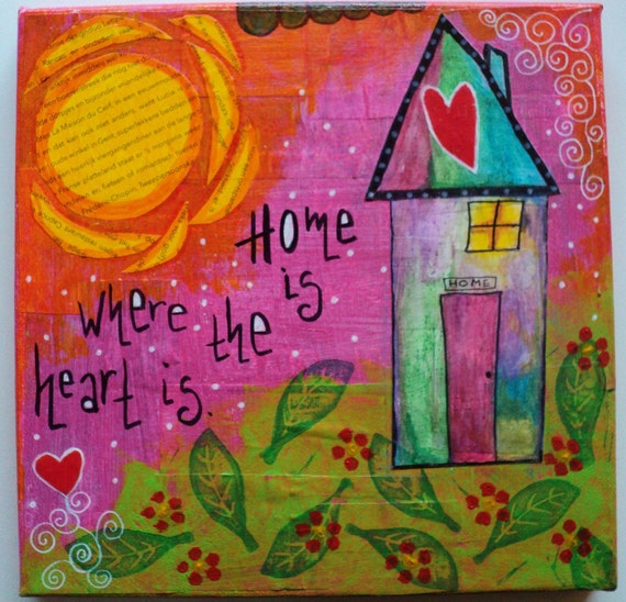 Items similar to Mixed media original house painting, OOAK, 20x20 cm
