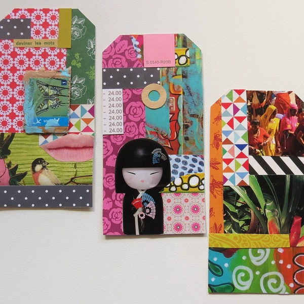 Art tags, collage tags, bits 'n pieces, art journaling, gift, bookmark, craft supplies