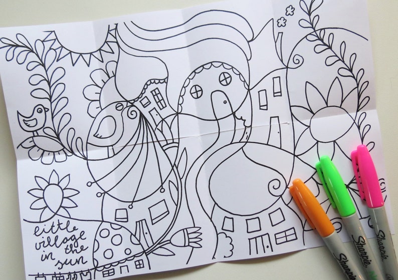 Download Mini zine art zine doodle drawings coloring page A4 fold | Etsy