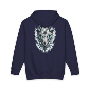 Geometric Arctic Wolf Hoodie | Glowing Blue Eyes Wolf | Lone Wolf Pullover | Nordic Fantasy Sweatshirt | Gift for Wolf Lovers