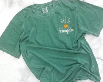 Hello Pumpkin Embroidered Comfort Colors Shirt, Fall Tshirts, Fall Tee, Pumpkin TShirt, Cute Fall Outfit, Pumpkin Tee, Pumpkin Spice Shirt