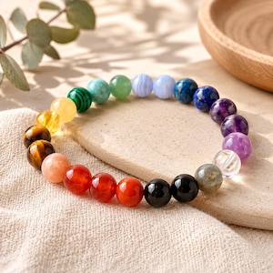 Sju chakra kristallarmband | Meditation helande sten | Reiki andlig gåva