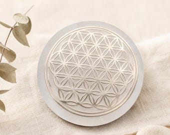 Plaque de sélénite Fleur de Vie | Cristal de géométrie sacrée | Coussin de soin Reiki | Cadeau spirituel