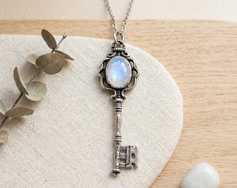 Moonstone Key Necklace | Hecate Pendant | Wiccan Witchy Jewelry | Goddess Crystal Gift