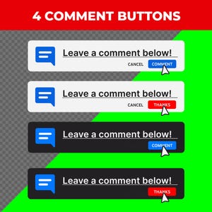 Comment Button Animation Pack, Leave a Comment Video Overlay, YouTube Comment Overlay Green Screen, Alpha Channel Transparent UI, 4K HD