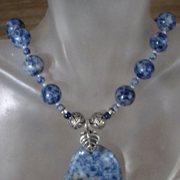 Collier Dumortierite c/w pendentif Dumortierite - lg 20 '' (51cm) - finition argent Sterling