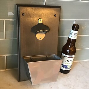 Beer Bottle Opener | Wall-Mounted Bottle Opener | Bottle Opener With Cap Catcher | Rustic Home Decor