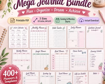 Bullet Journal Bundle 2026 2027 Printable Planner | Digital Planner PDF, Habit Tracker, Journal Pages, US Letter A4 A5