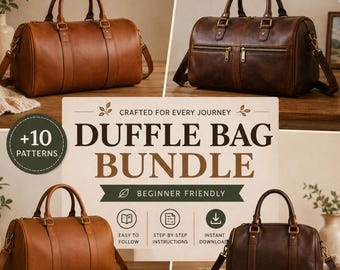 Paquete de más de 10 patrones para bolsos de viaje / Bolsos de viaje y bolsos de cuero / Paquete PDF de artículos de cuero