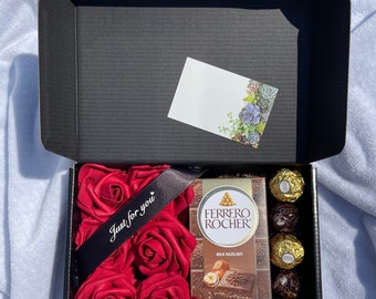 RED Roses with chocolate gift box, mothers day, birthday gift, Valentines gift, Anniversary gift, All occasion Gift for her or him