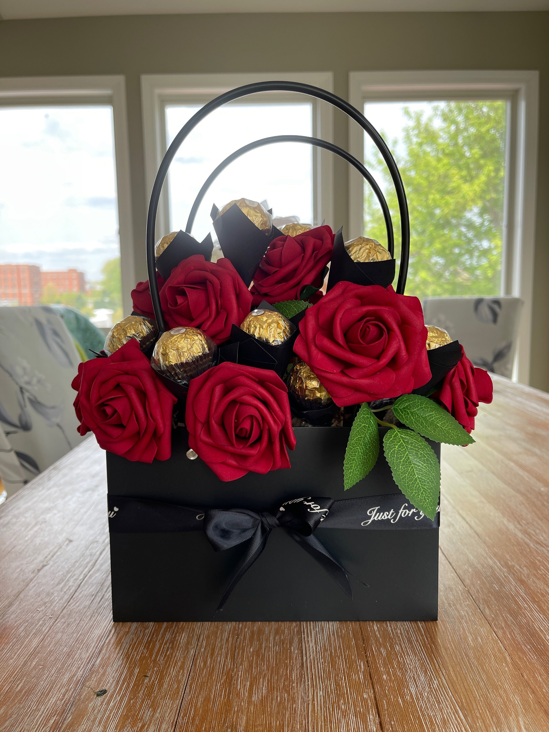 Personalised black valentines day gift box Ferrero Rocher chocolate rose  gold