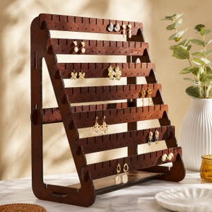 Rustic Wooden Earring Organizer, Jewelry Display Stand, Desktop Holder, Earring Storage Rack for Home & Boutique