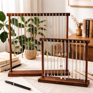 Wooden Jewelry Display Stand, Necklace Organizer, Earring Holder, Bracelet Display, Vanity Jewelry Storage