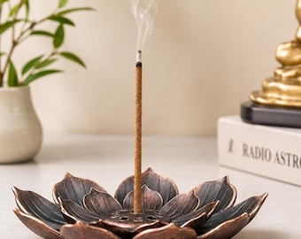 Bronze Lotus Incense Holder, Metal Incense Stick Burner, Lotus Ash Catcher, Meditation Decor, Zen Home Altar, Buddhist Style Gift