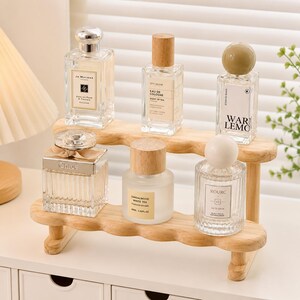Birch Wood Display Shelf, Perfume Organizer Stand, Wooden Vanity Rack, Minimalist Home Decor image 2