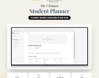 Notion Student Planner Template, Class Schedule, Assignments, Study Sessions, Grades, Exam Countdown (Digital Download)