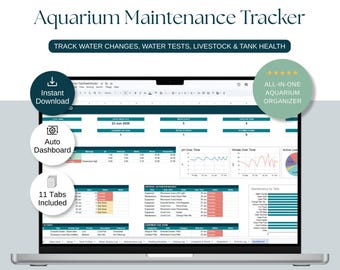 Aquarium Maintenance Tracker | Excel, Google Sheets | Water Quality, Livestock Log (Digital Download)