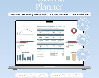 Dissertation Planner Spreadsheet, Thesis Writing Tracker, Dashboard (Digital Download)