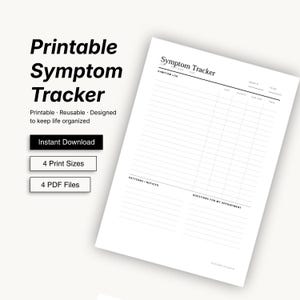Symptom Tracker Printable, Monthly Log, Pattern Notes (PDF Download)