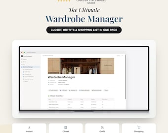 Notion Wardrobe Planner, Closet Inventory, Outfit Ideas, Capsule Wardrobe (Digital Download)