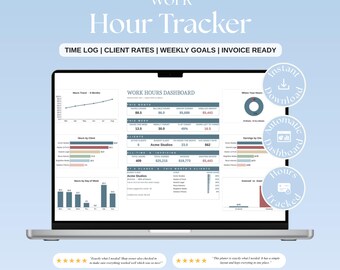 Freelance Time Tracker Spreadsheet, Client Rates, Invoicing Dashboard (Digital Download)