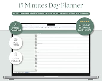 15-Minute Day Planner Excel Template | Time Blocking To-Do List (Digital Download)