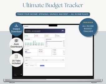 Ultimate Budget Tracker App, Interactive Budget Dashboard with Debt & Savings Goals, Standalone HTML Tool