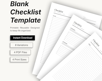 Blank Checklist Printable, Simple To Do List Template, A4 A5 Letter Half Letter PDF
