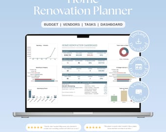 Home Renovation Planner Spreadsheet, Budget Tracker, Vendor Management (Digital Download)