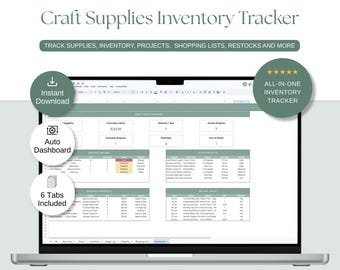 Craft Supplies Inventory Tracker | Google Sheets and Excel Craft Supply Organizer (Digital Download)