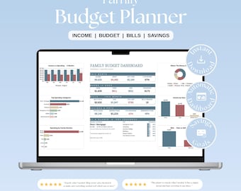 Family Budget Planner Spreadsheet, Monthly Tracker, Bills, Savings (Digital Download)
