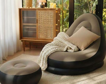 Inflatable chaise lounge with ottoman footrest, reclining chaise lounge, portable outdoor camping sofa, garden chair.