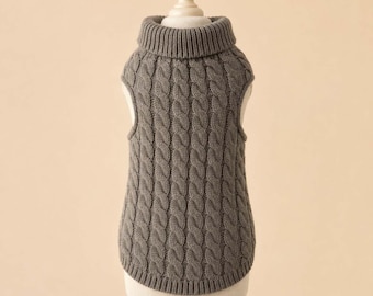 Cable Knit Dog Sweater Vest, Turtleneck Pet Pullover, Small Dog Outfit XS–XL