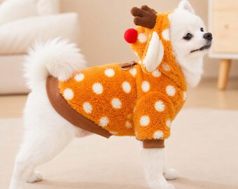 Orange Reindeer Dog Outfit, Hooded Holiday Pet Costume, XS–XXL