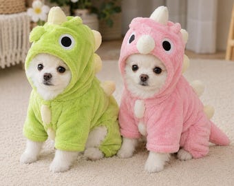Dinosaur Pet Hoodie for Cats and Small Dogs, Plush Green or Pink Costume