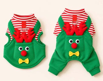 Christmas Reindeer Pet Outfit, 2-Leg Vest or 4-Leg Jumpsuit