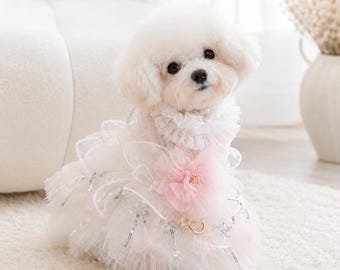 Floral Tulle Pet Dress, Lace Ruffle Dog and Cat Outfit