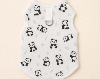 Panda Print Dog Vest with Back Ring Detail, Black and White Puppy Top