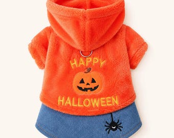 Pumpkin Dog Hoodie Dress, Orange Halloween Pet Outfit for Small Dogs