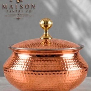 Hammered Pure Copper Pot with Tin Lining Lid | Handmade Indian Copper Handi Kitchen Gift