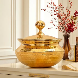 Pure Brass Handi Degchi With Lid Tin Lined Traditional Indian Cookware Kitchen Serving Pots