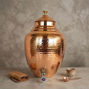 Handmade Hammered Copper Water Dispenser 8500 ML Pure Storage Pot Kitchen Home Decor